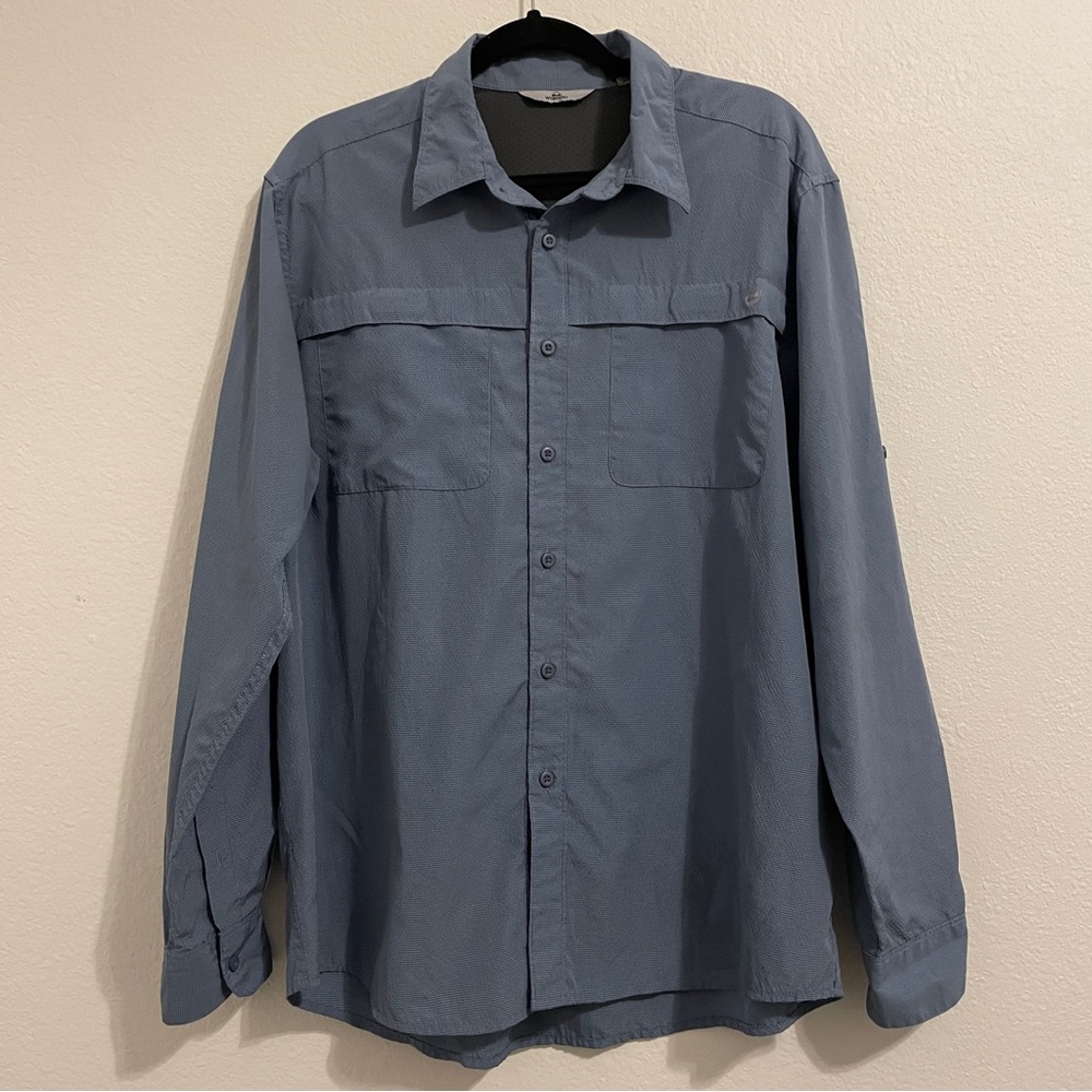 Wrangler Blue Button Down Long Sleeve Outdoor Shirt Size L